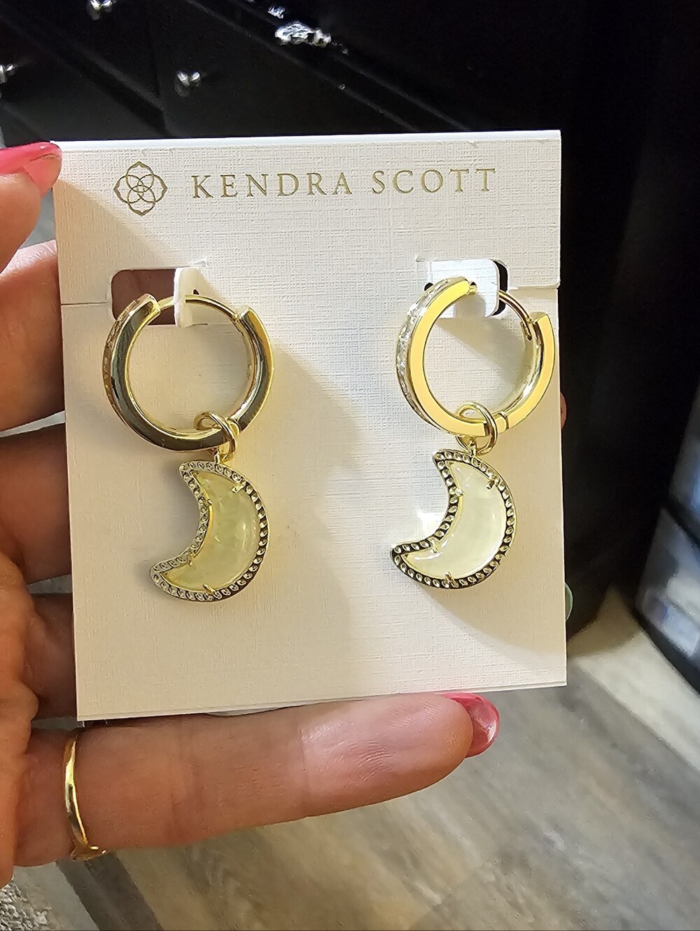 Kendra Scott Gold Hoop Earrings with Pearl Moon Charms
